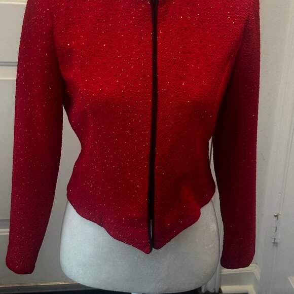 Vintage Jessica Howard Red Glitter Zip Jacket, Stand Collar, Sz 10 - Picture 2 of 15